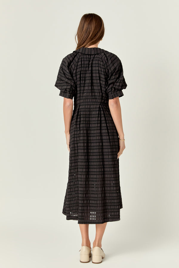 English Factory Seersucker Check Midi Dress BLACK