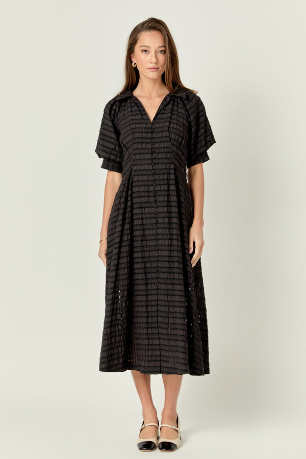 english factory Seersucker Check Midi Dress BLACK