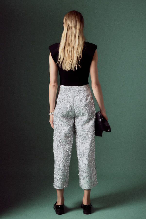 English Factory Sequin Tweed Culotte Pants SILVER