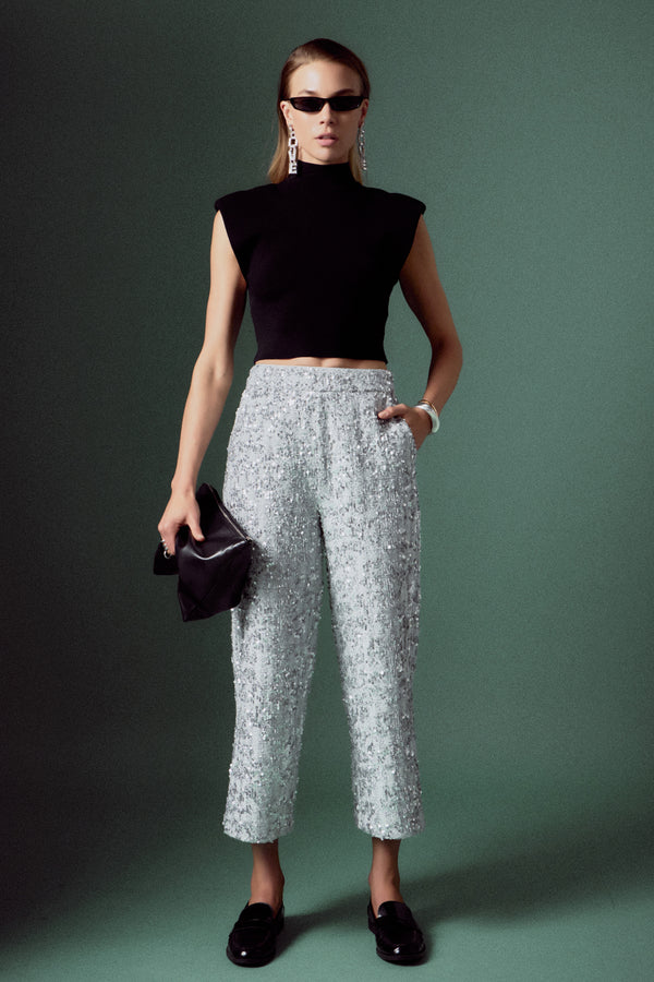 english factory Sequin Tweed Culotte Pants SILVER