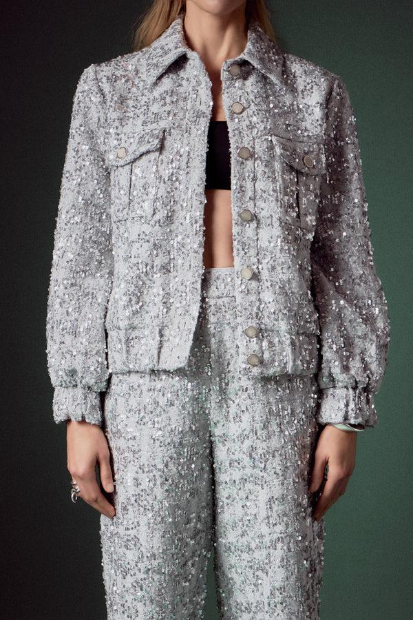 English Factory Sequin Tweed Jacket SILVER