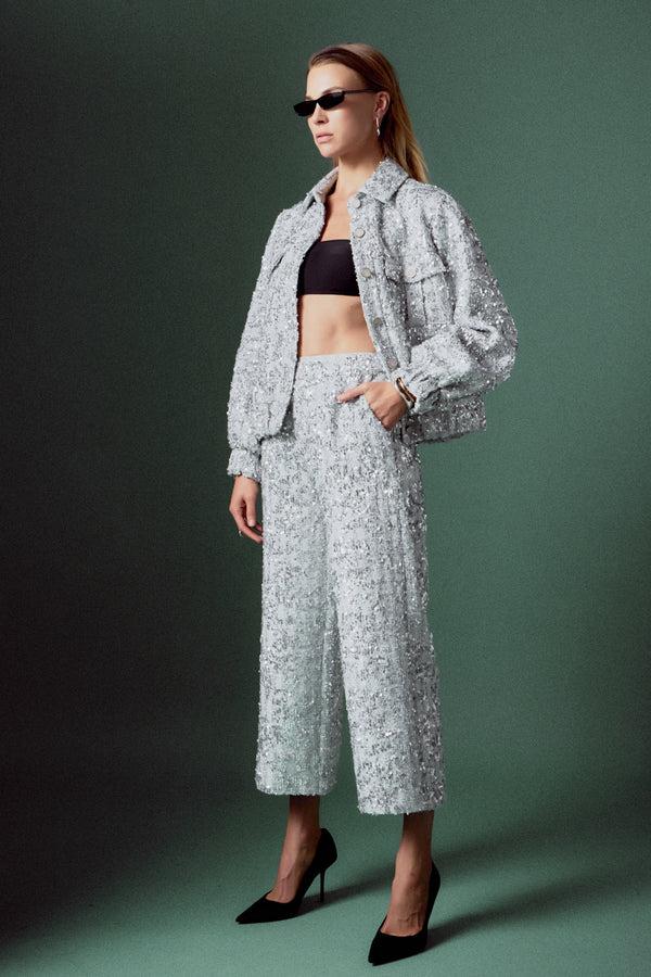 English Factory Sequin Tweed Jacket SILVER