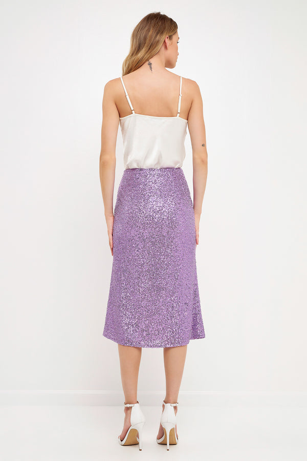 English Factory Sequins Midi Skirt BLACK