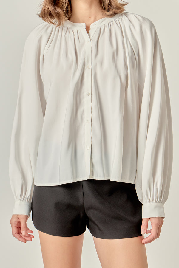 English Factory Shirring Detail Top WHITE