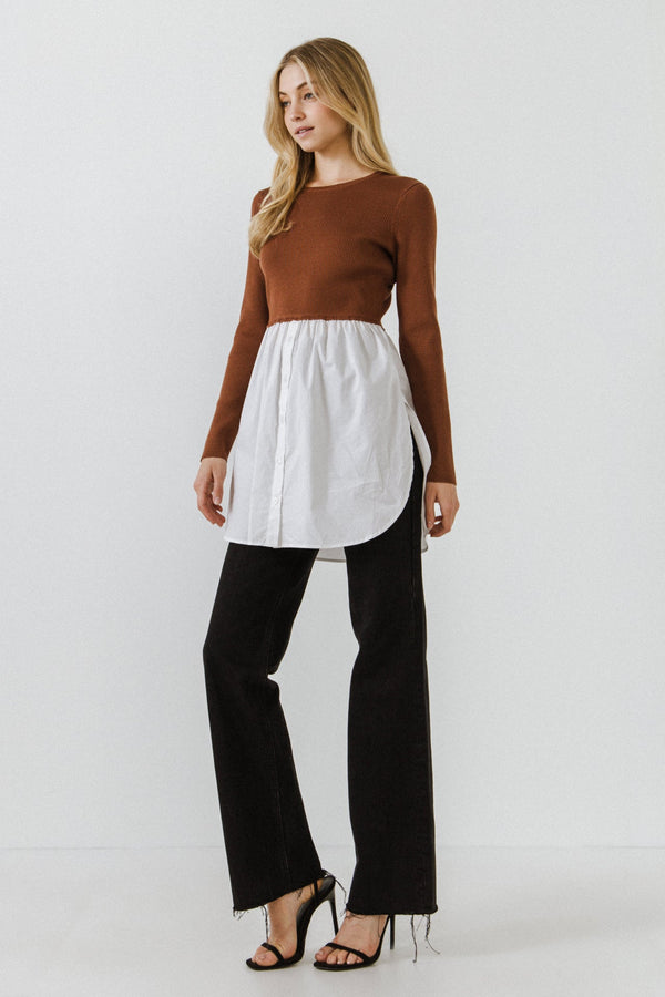 English Factory Shirt Detail Knit Top BROWN COMBO