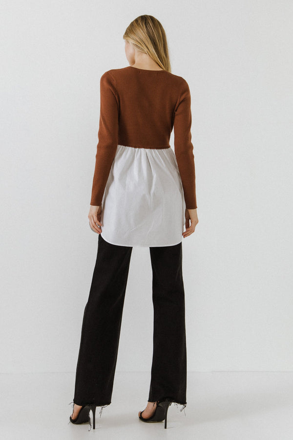 English Factory Shirt Detail Knit Top BROWN COMBO