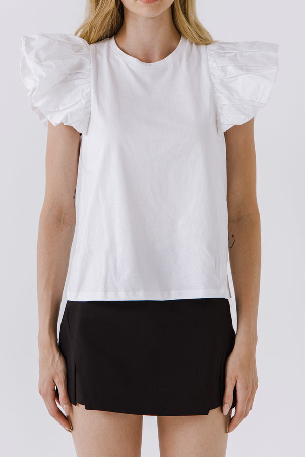 English Factory Short Balloon Sleeve Top WHITE