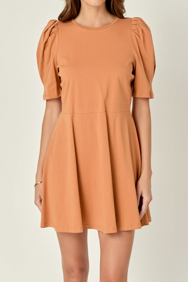 English Factory Short Puff Sleeve Mini Dress BROWN