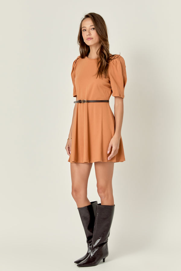 English Factory Short Puff Sleeve Mini Dress BROWN
