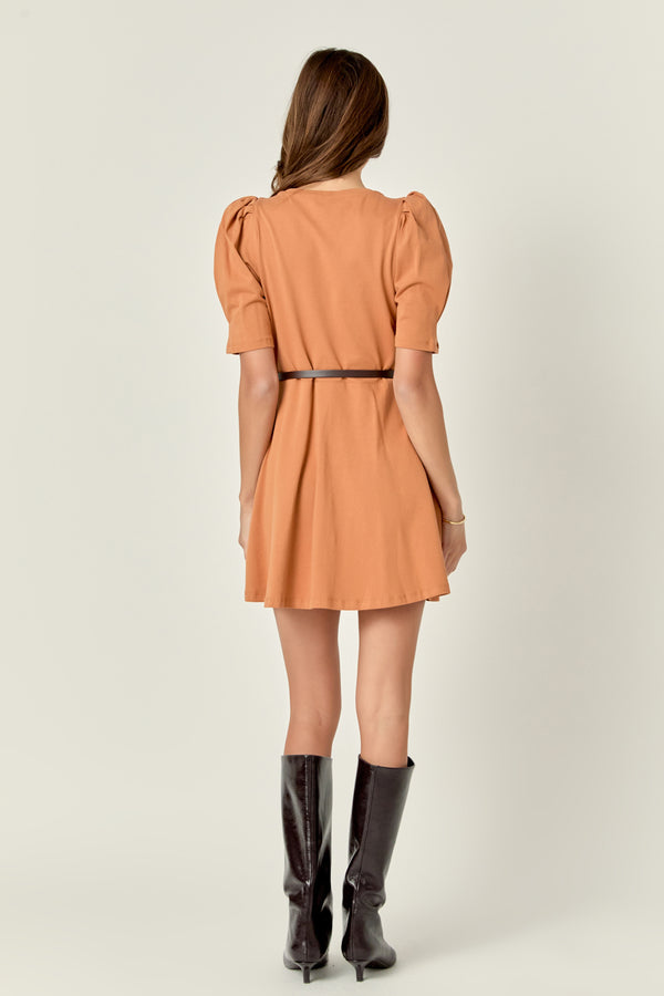 English Factory Short Puff Sleeve Mini Dress BROWN