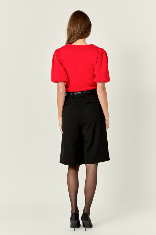 English Factory Short Puff Sleeves Sweater Top RED