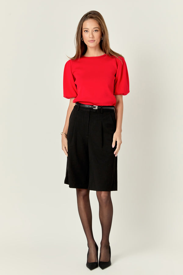 english factory Short Puff Sleeves Sweater Top RED