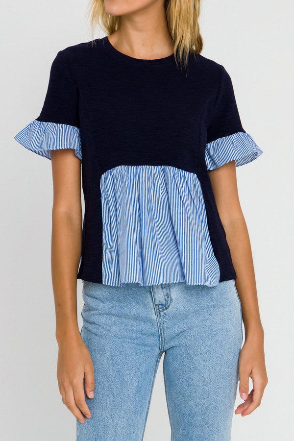English Factory Short Sleeve Top BLUE COMBO