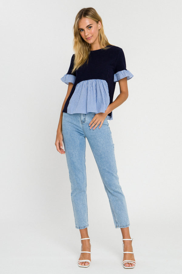 English Factory Short Sleeve Top BLUE COMBO