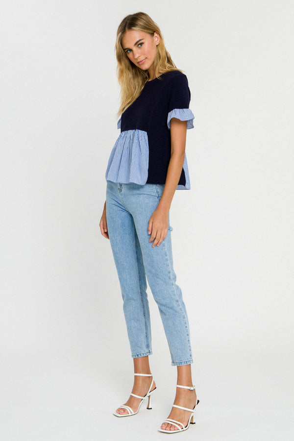 English Factory Short Sleeve Top BLUE COMBO