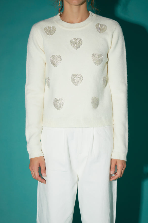 English Factory Silver Heart Knit OFF WHITE