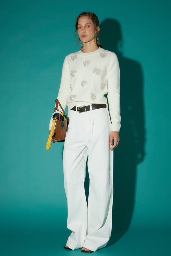 English Factory Silver Heart Knit OFF WHITE