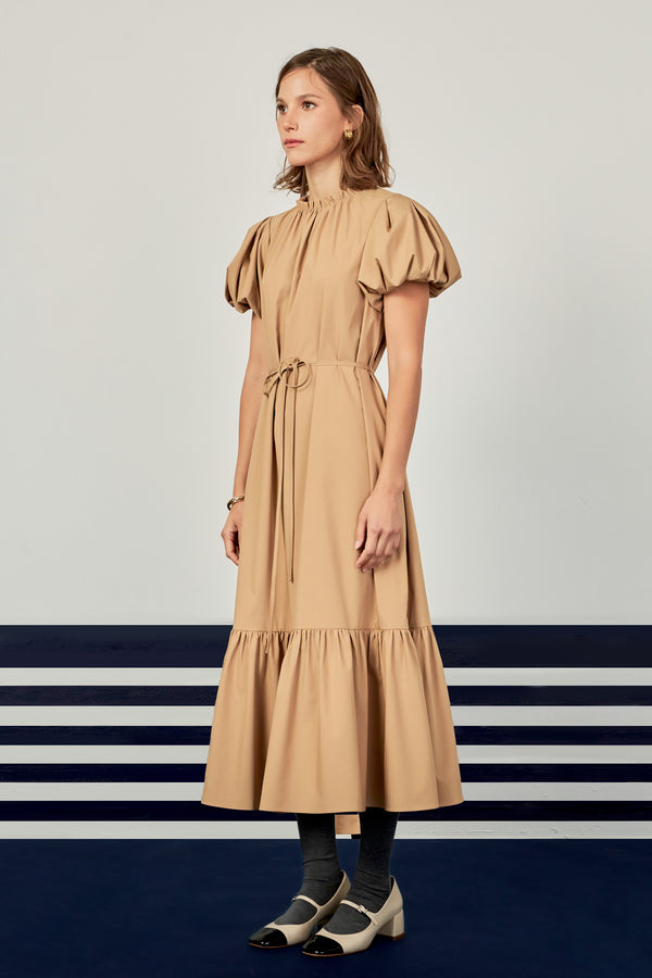 English Factory Skinny Belted Midi Dress CAMEL