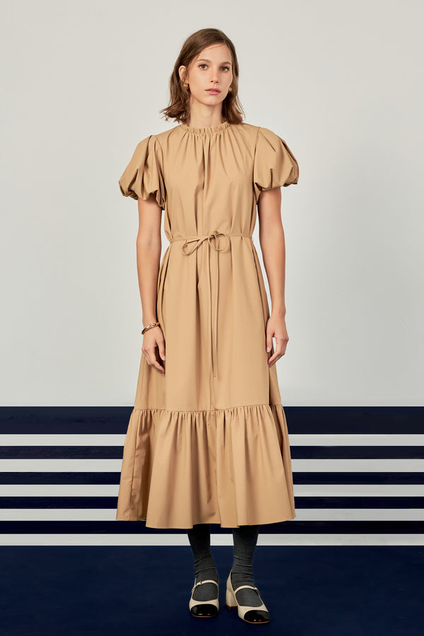 english factory Skinny Belted Midi Dress CAMEL