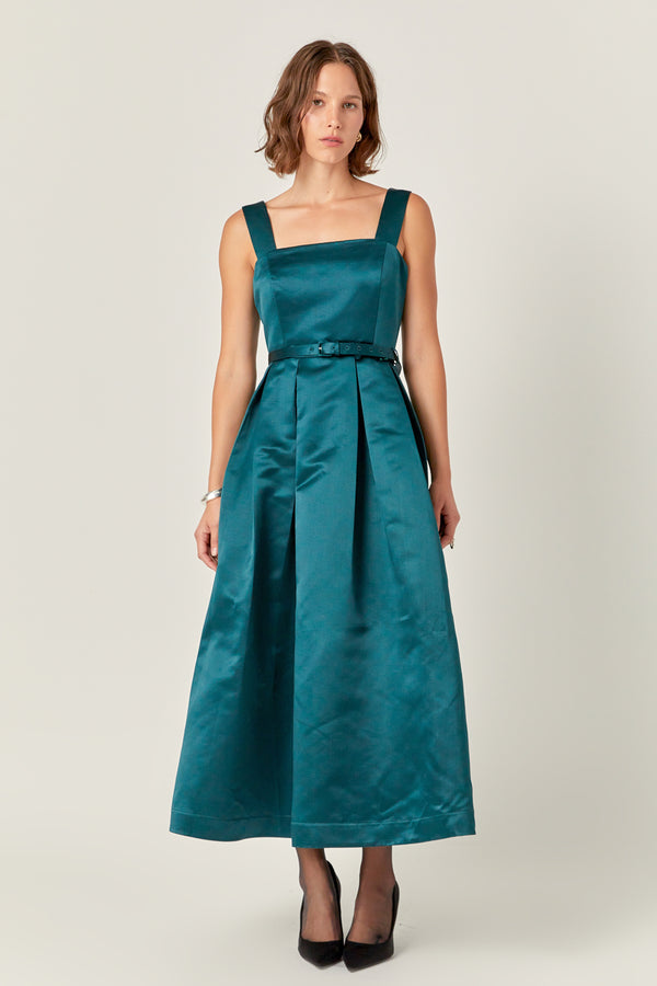 english factory Sleeveless Flared Midi Dress GREEN