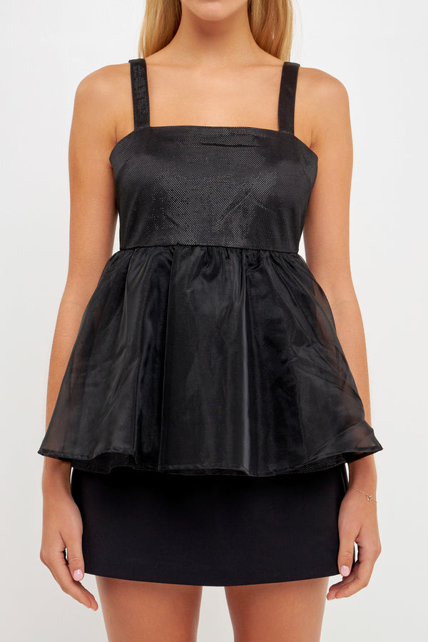 English Factory Sleeveless Peplum Tank Top BLACK