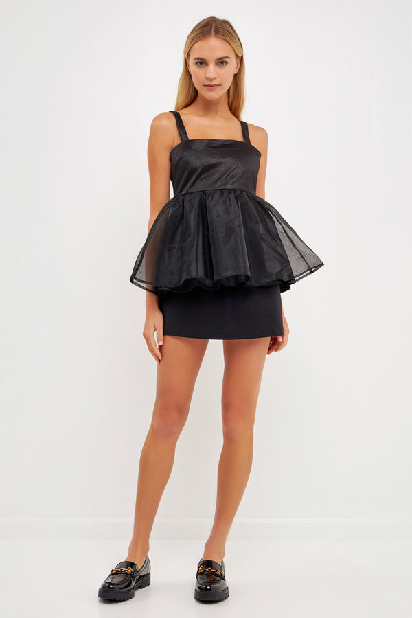 english factory Sleeveless Peplum Tank Top BLACK