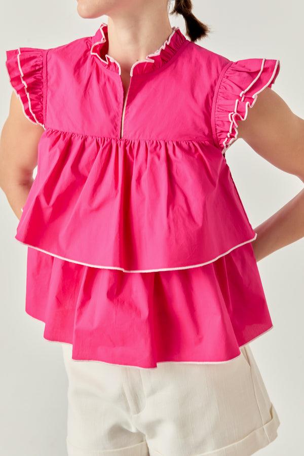 English Factory Sleeveless Tiered Top FUCHSIA