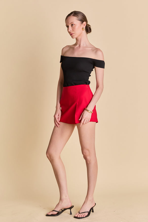 English Factory Slit Detail High-Waisted Skort RED