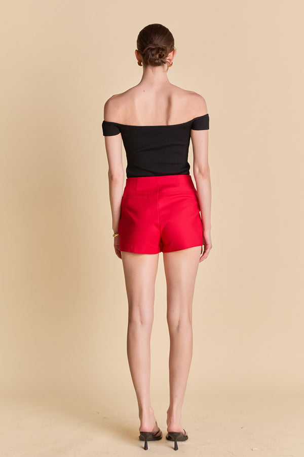 English Factory Slit Detail High-Waisted Skort RED