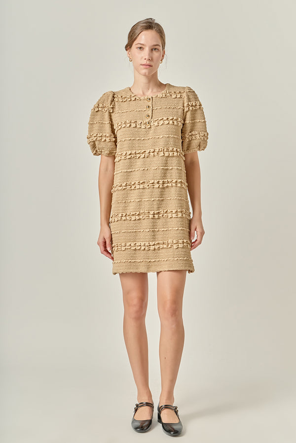 english factory Smocked Mini Dress TAN