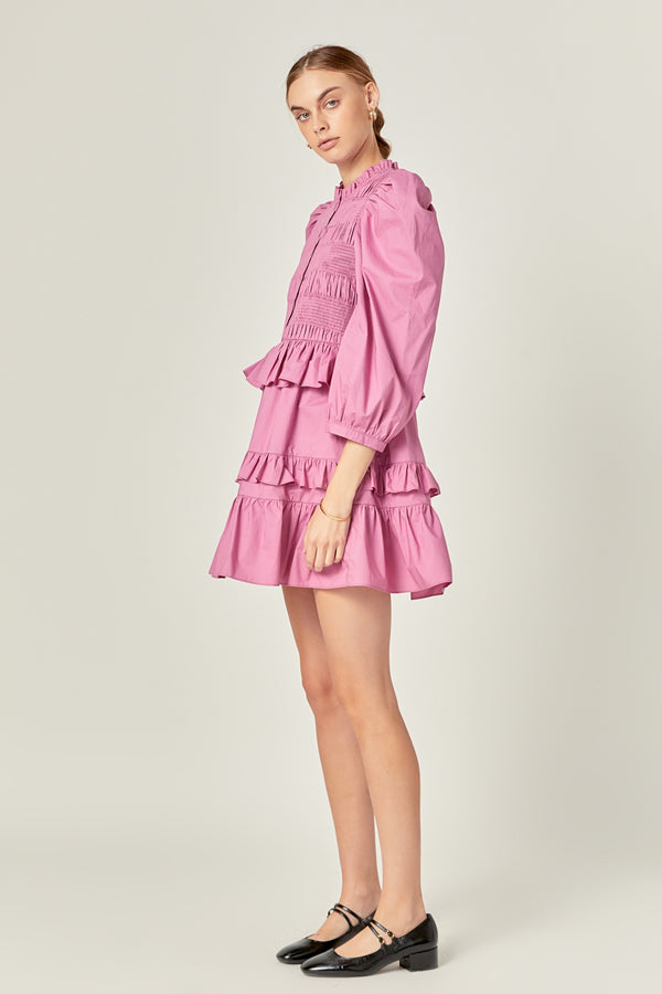 English Factory Smocking Detail Mini Dress ORCHID