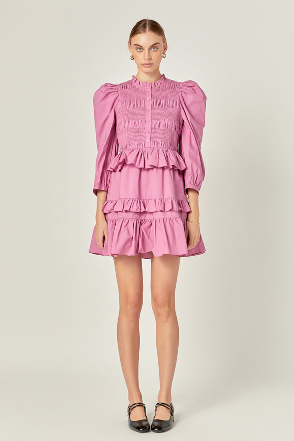 english factory Smocking Detail Mini Dress ORCHID