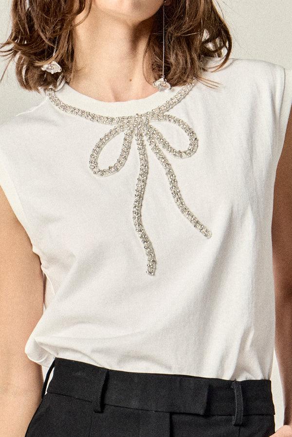 English Factory Soft Glimmer Bow Top WHITE