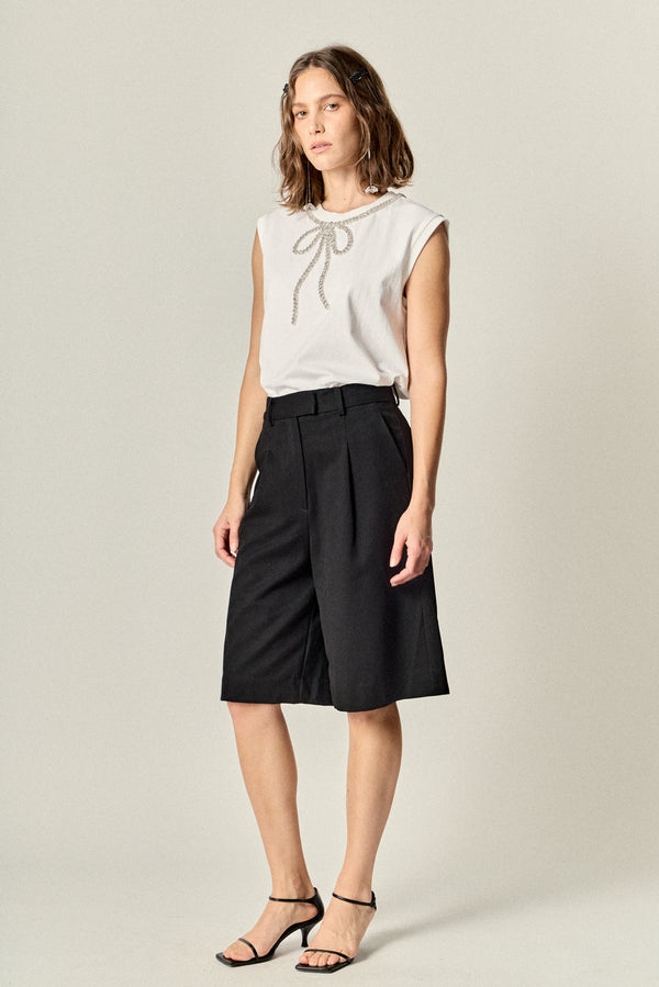 English Factory Soft Glimmer Bow Top WHITE