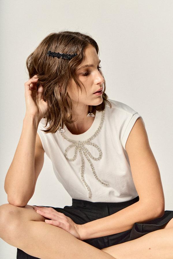 english factory Soft Glimmer Bow Top WHITE