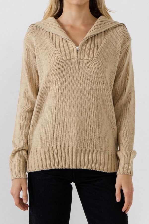 English Factory Solid Knit Zip Pullover TAUPE