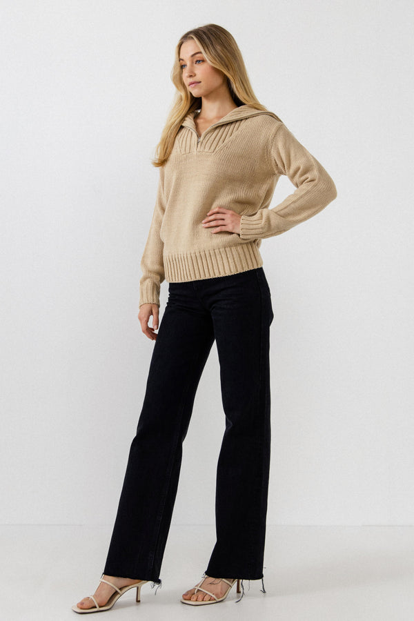 English Factory Solid Knit Zip Pullover TAUPE