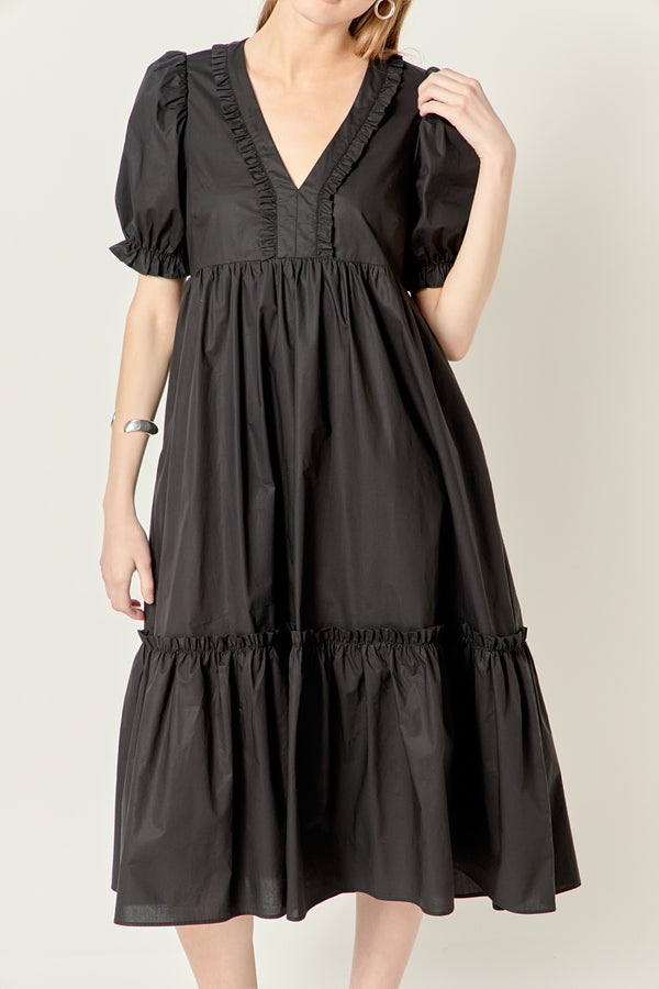 English Factory Solid Tiered Midi Dress BLACK