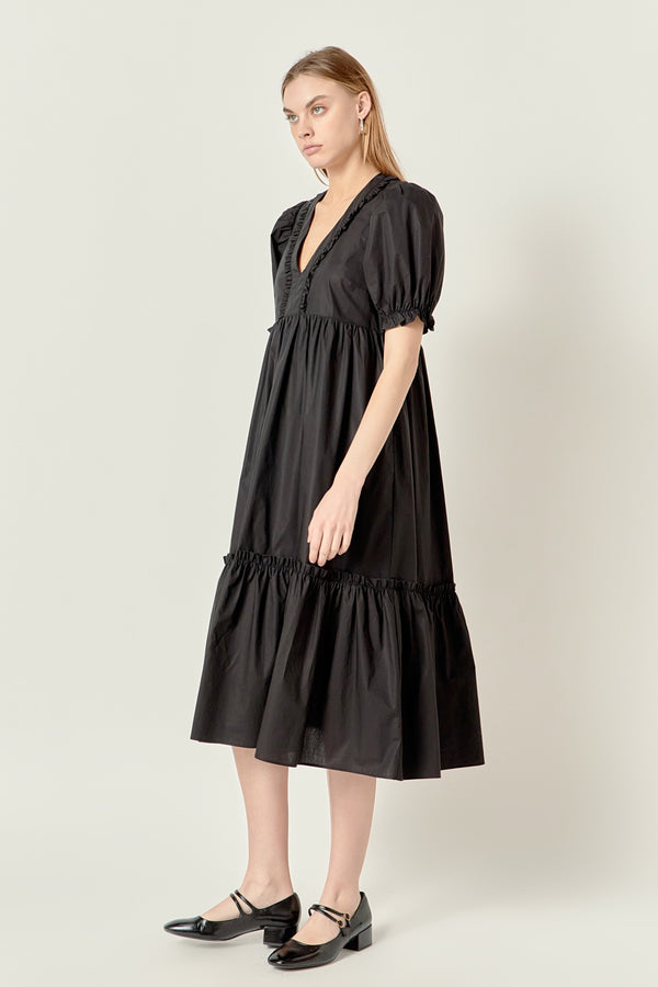 English Factory Solid Tiered Midi Dress BLACK