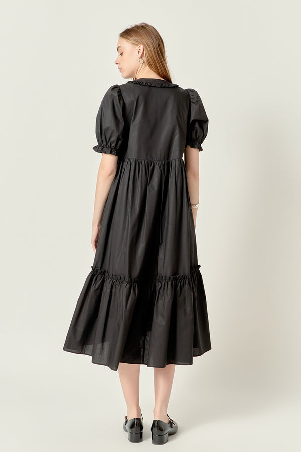 English Factory Solid Tiered Midi Dress BLACK
