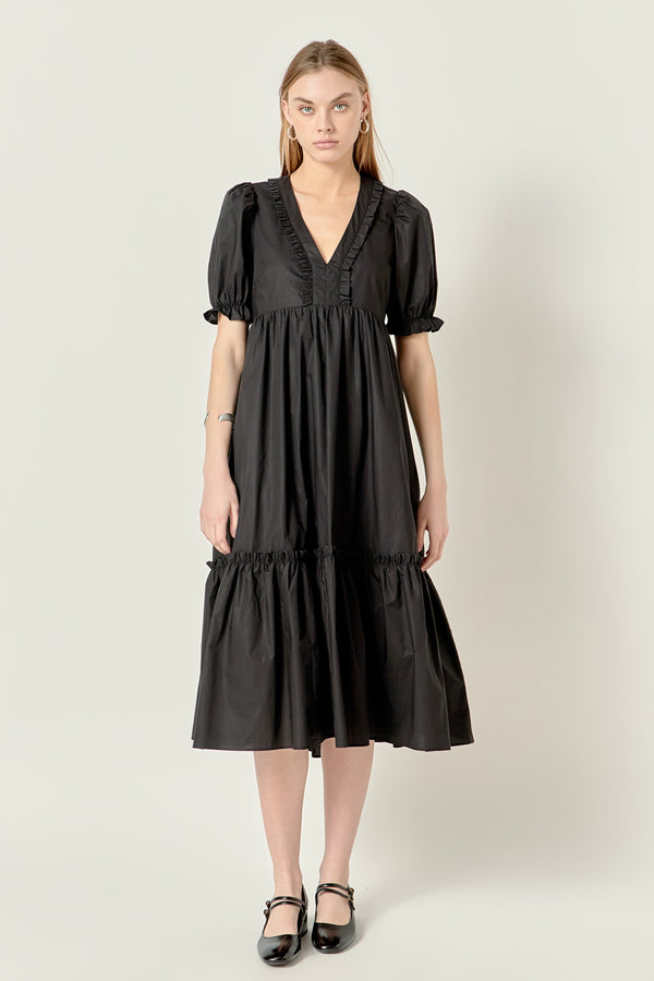 english factory Solid Tiered Midi Dress BLACK