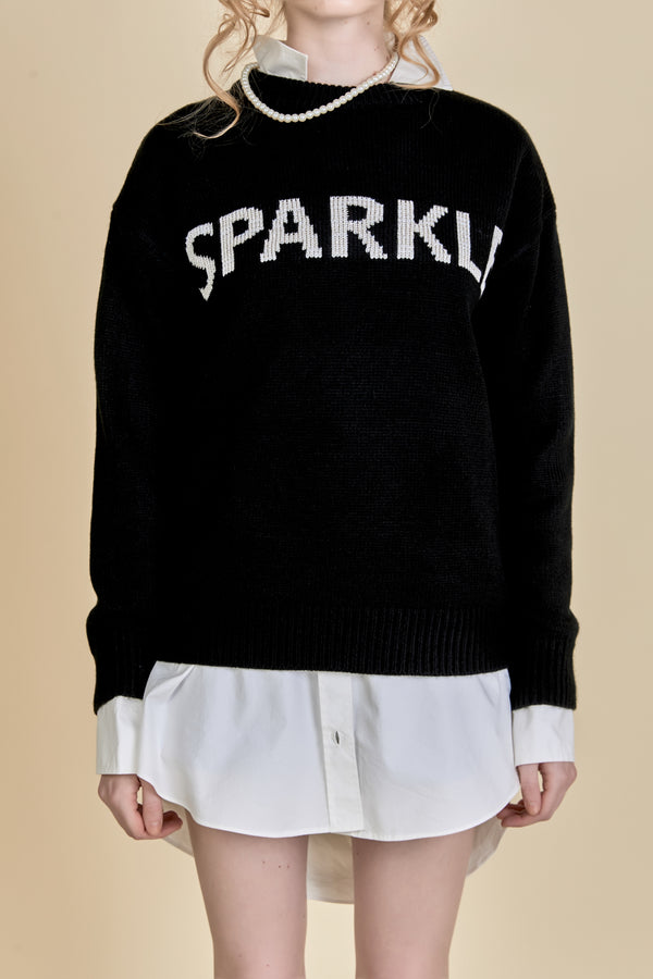 English Factory Sparkle Lettering Sweater BLACK