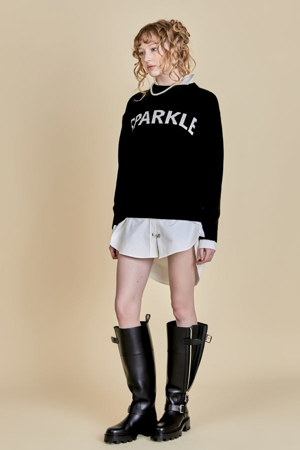 English Factory Sparkle Lettering Sweater BLACK