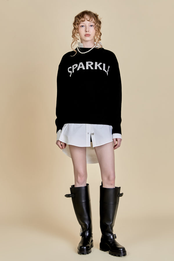 english factory Sparkle Lettering Sweater BLACK