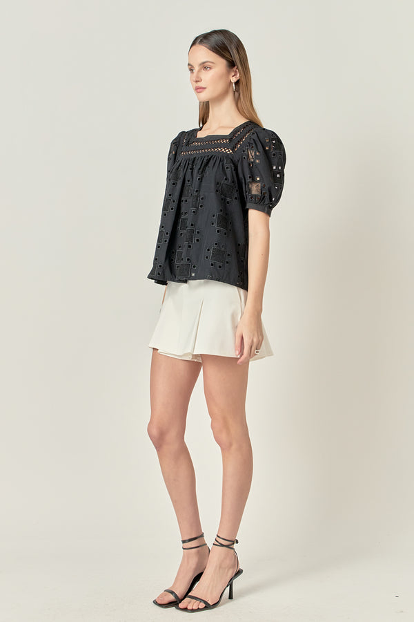 English Factory Square Neck Embroidered Top BLACK