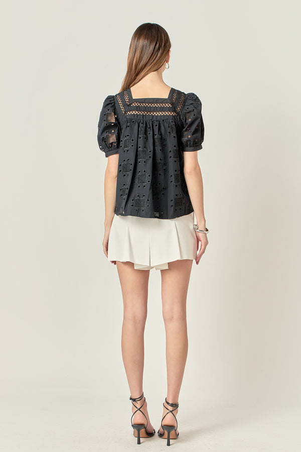 English Factory Square Neck Embroidered Top BLACK