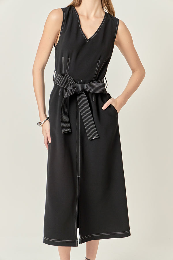 English Factory Stitch Detail Midi Dress BLACK