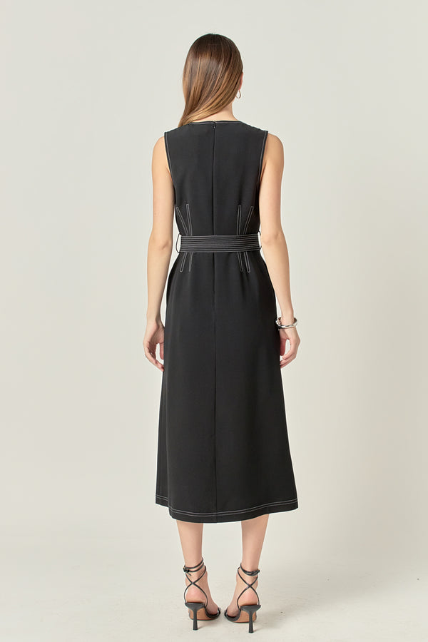 English Factory Stitch Detail Midi Dress BLACK