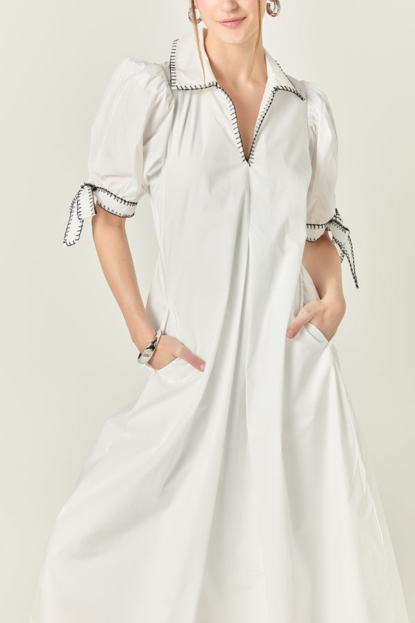 English Factory Stitch Detailed Midi Dress WHITE