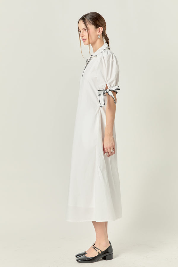 English Factory Stitch Detailed Midi Dress WHITE